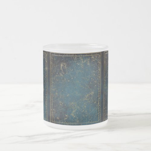 Celestial star map constellation blue gold galaxy frosted glass coffee mug