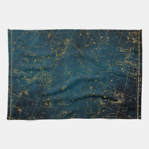 Celestial star map constellation blue gold galaxy kitchen towel