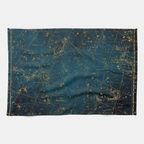 Celestial star map constellation blue gold galaxy kitchen towel