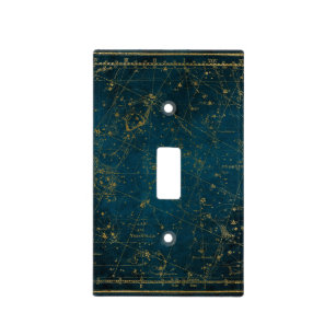 Celestial star map constellation blue gold galaxy light switch cover