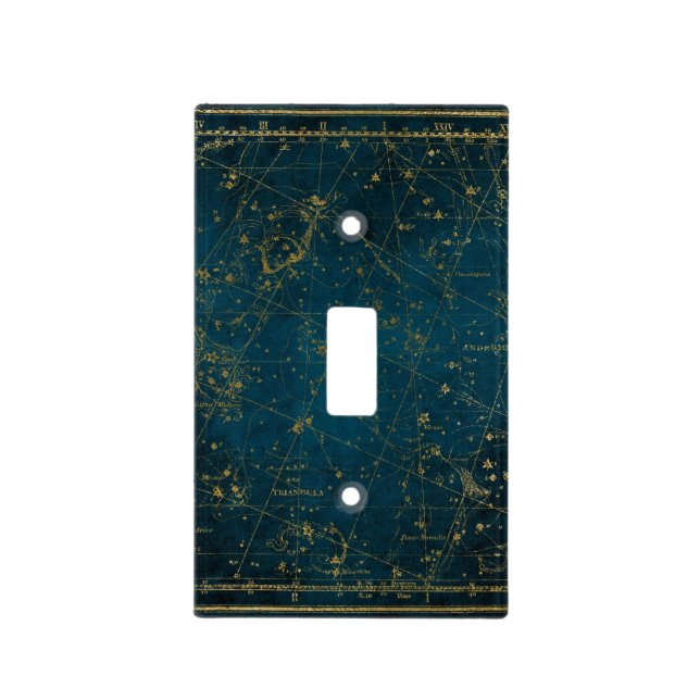 Celestial star map constellation blue gold galaxy light switch cover (Front)