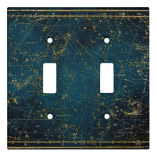 Celestial star map constellation blue gold galaxy  light switch cover