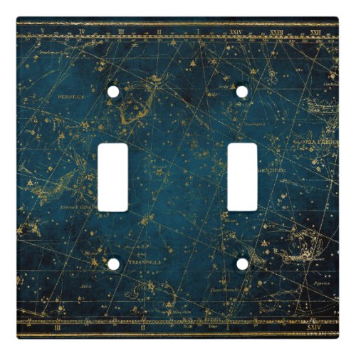 Celestial star map constellation blue gold galaxy  light switch cover