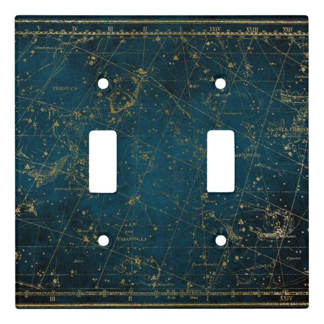 Celestial star map constellation blue gold galaxy  light switch cover (Front)