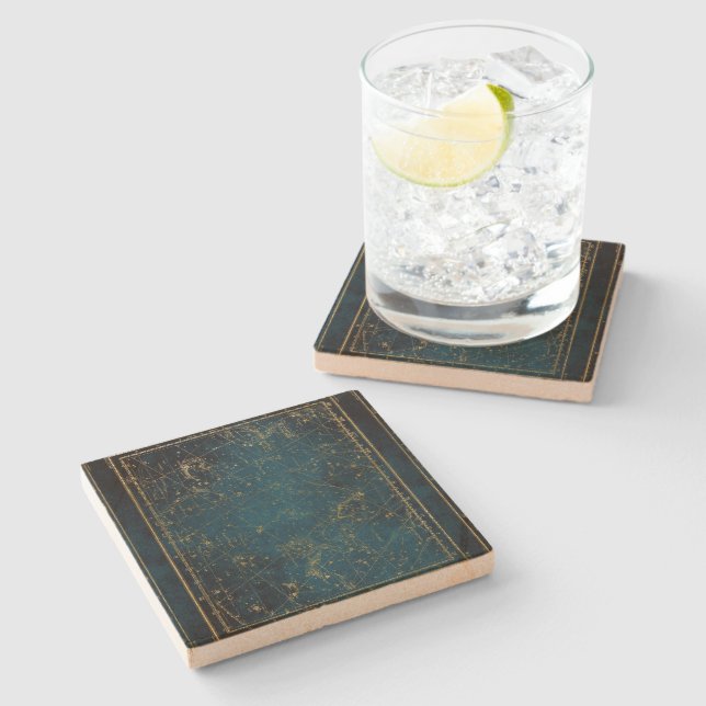 Celestial star map constellation blue gold galaxy stone coaster (Side)