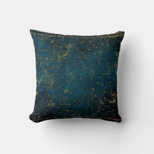 Celestial star map constellation blue gold galaxy throw pillow