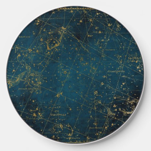 Celestial star map constellation blue gold galaxy wireless charger 