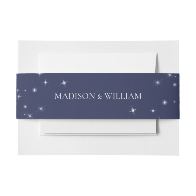 Celestial Star Personalized Blue Wedding Invitation Belly Band (Front Example)