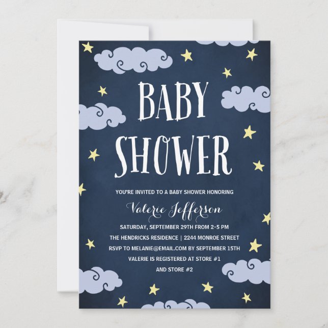 Celestial Star-Themed Night Sky Blue Baby Shower Invitation (Front)