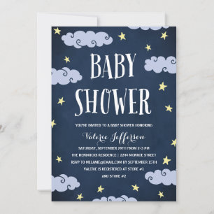 Celestial Star-Themed Night Sky Blue Baby Shower Invitation