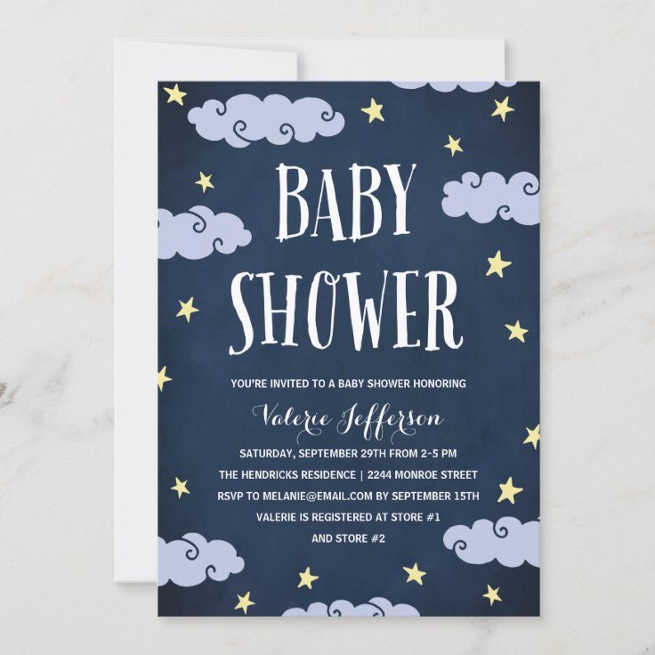 Celestial Star-Themed Night Sky Blue Baby Shower Invitation | Zazzle