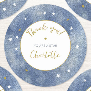 Celestial Star Watercolor Personalized Thank You Classic Round Sticker