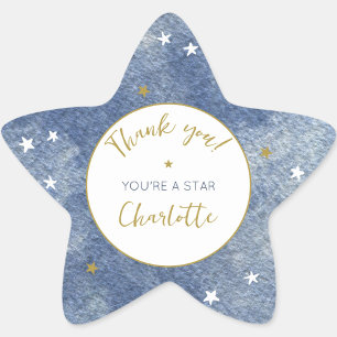 Celestial Star Watercolor Personalized Thank You Star Sticker