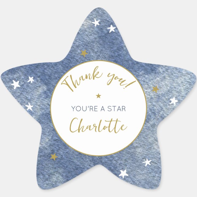 Celestial Star Watercolor Personalized Thank You Sticker (Celestial Thank You watercolor star personalized sticker)