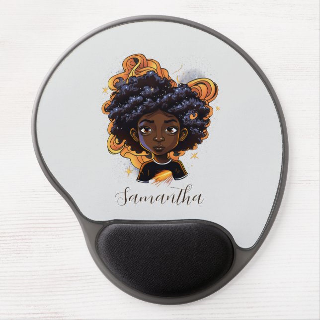 Celestial Starry Afro Woman Gel Mouse Pad (Front)
