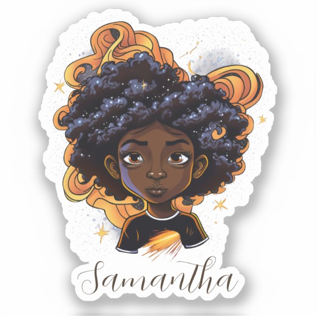 Celestial Starry Afro Woman Sticker (Front)