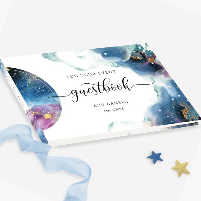 Celestial, Starry Blue Teal and Purple Guestbook (Creator Uploaded)