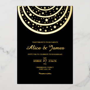 Celestial Starry Elegant Black Gold Foil Wedding Invitation