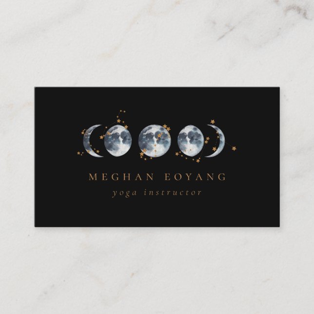 Celestial Starry Moon Phase | Black Business Card (Front)