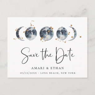 Celestial Starry Moon Phase Save the Date Announcement Postcard