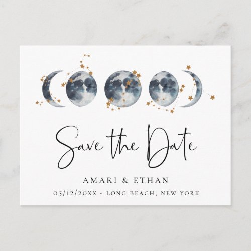 Celestial Starry Moon Phase Save the Date Announcement Postcard