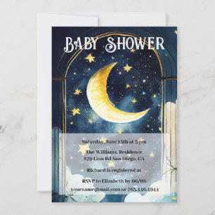 Celestial Starry Night and Moon Baby Shower Invitation