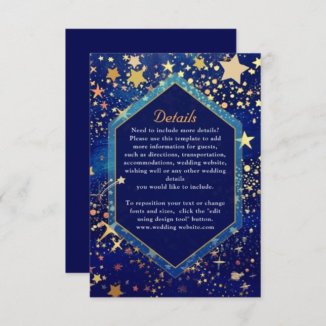 Celestial starry night blue wedding details  enclosure card (Front/Back)