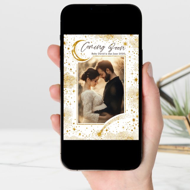 Celestial Starry Night Coming Soon Photo Pregnancy Announcement (Front Digital)