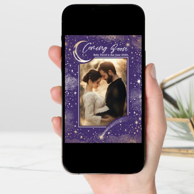Celestial Starry Night Coming Soon Photo Pregnancy Announcement (Front Digital)