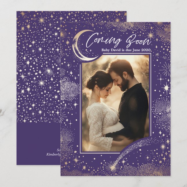 Celestial Starry Night Coming Soon Photo Pregnancy Announcement (Front/Back)