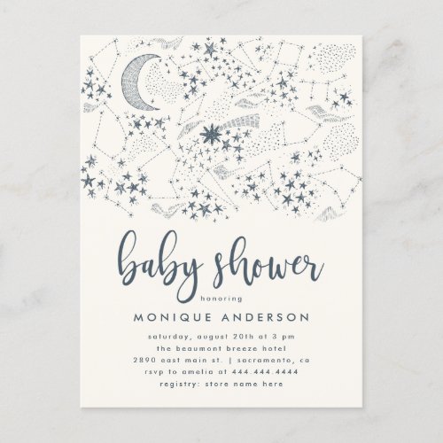 Celestial Starry Night Constellation Baby Shower Invitation Postcard