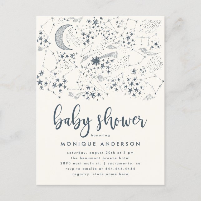 Celestial Starry Night Constellation Baby Shower Invitation Postcard (Front)