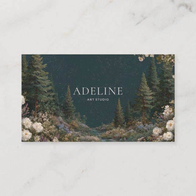 Celestial Starry Night Forest Floral  Business Card (Front)