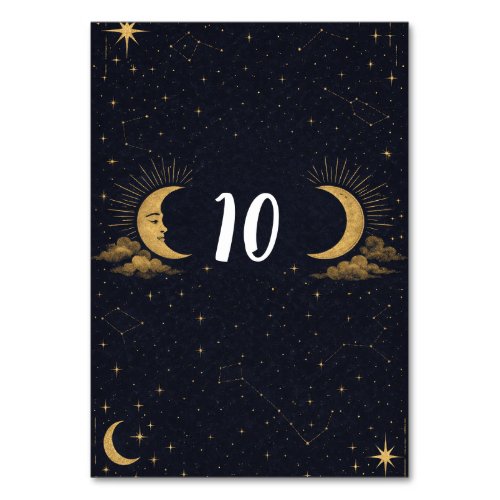 Celestial Starry Night Gold Moon Table Number