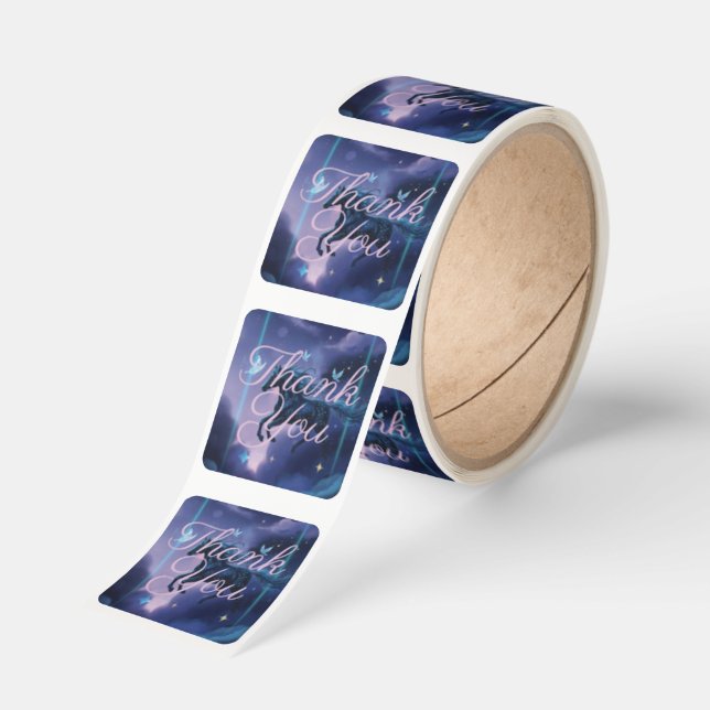 Celestial Starry Night Horse Thank You Square Stic Sticker (Roll)