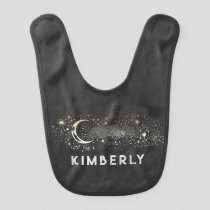 Celestial Starry Night Moon and Stars Black Baby Bib
