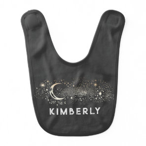 Celestial Starry Night Moon and Stars Black Baby Bib