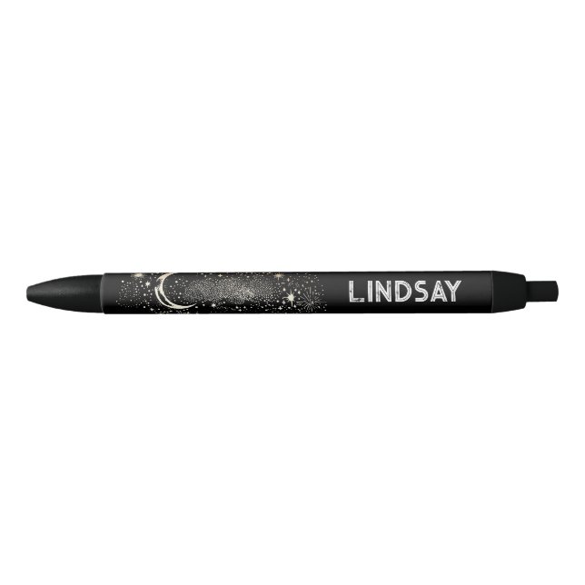 Celestial Starry Night Moon and Stars Black Pen (Front)