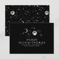 Celestial Starry Night Moon Black Save the Date