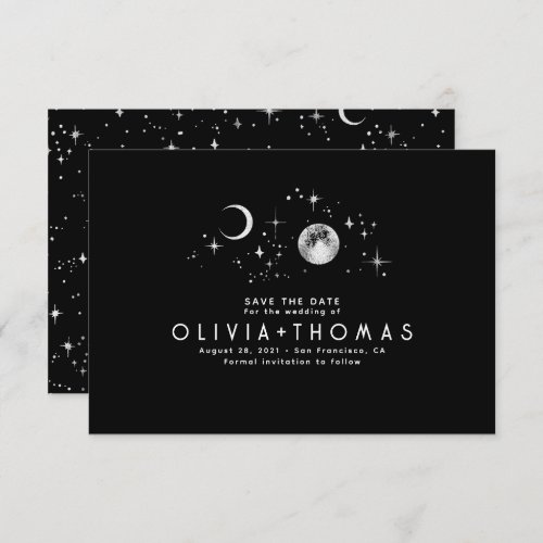 Celestial Starry Night Moon Black Save the Date