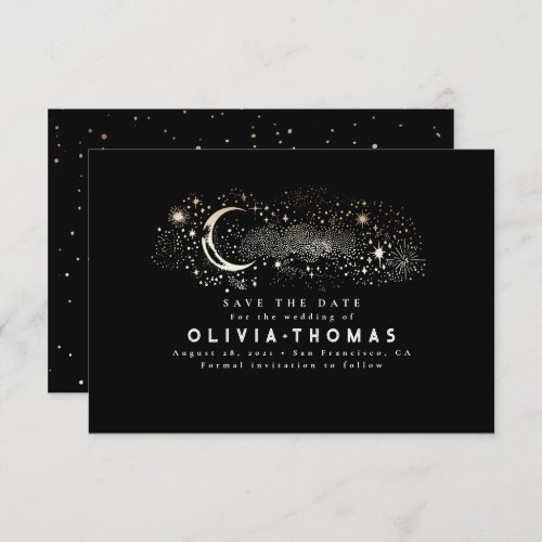 Celestial Starry Night Moon Black Save the Date