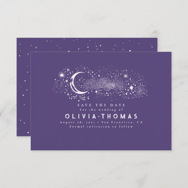 Celestial Starry Night Moon Mystical Save the Date (Front/Back)