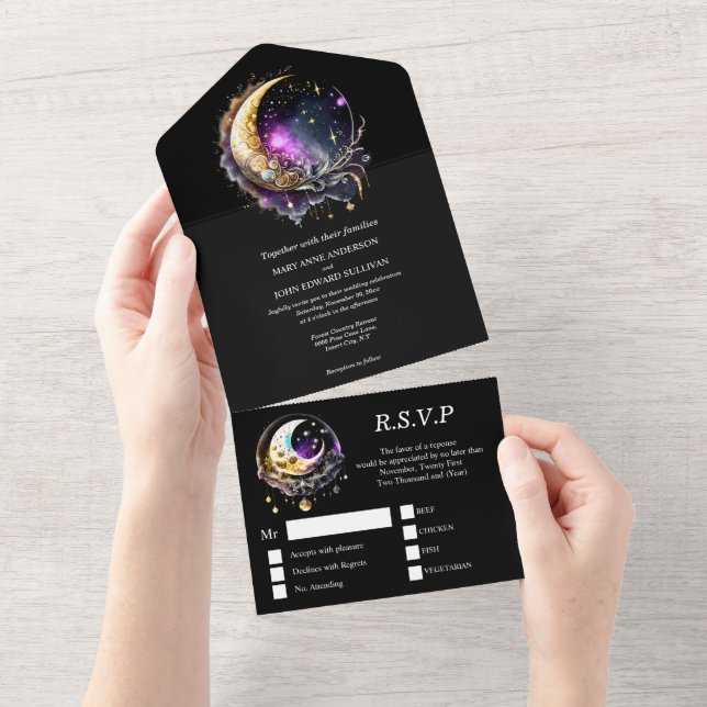 Celestial starry night moon stars mythical glow all in one invitation (Tearaway)