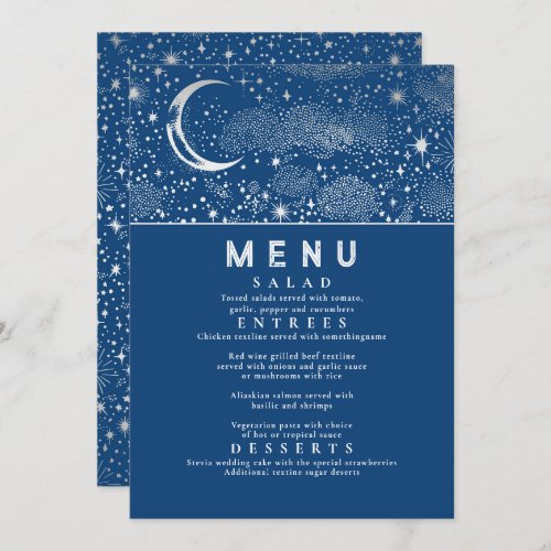 Celestial Starry Night Moon Wedding Menu Invitation