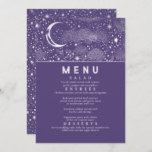 Celestial Starry Night Moon Wedding Menu Invitation