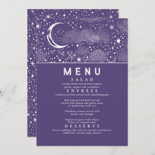 Celestial Starry Night Moon Wedding Menu Invitation