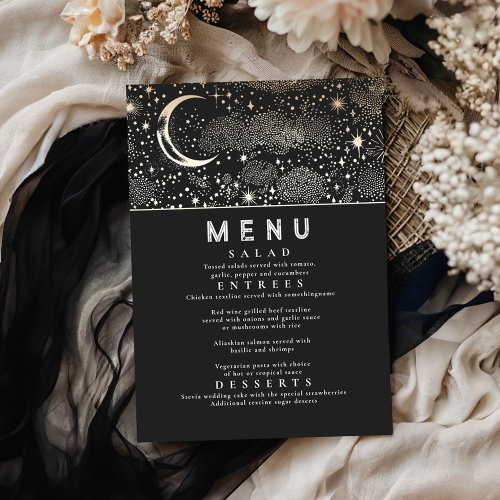 Celestial Starry Night Moon Wedding Menu Invitation