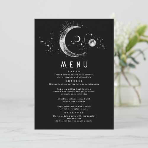 Celestial Starry Night Moon Wedding Menu Invitation