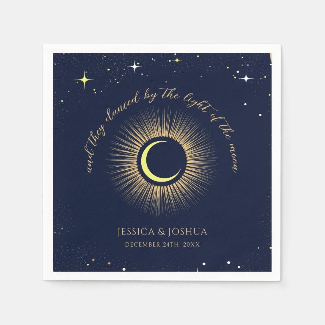Celestial Starry Night Navy Mystical Wedding Napkins (Front)