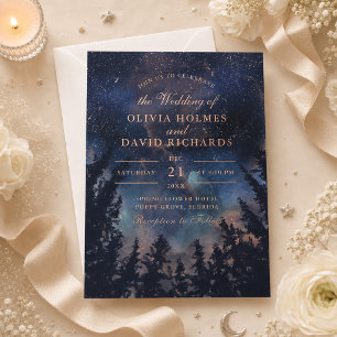 Celestial Starry Night Rose Gold Wedding Foil Invitation